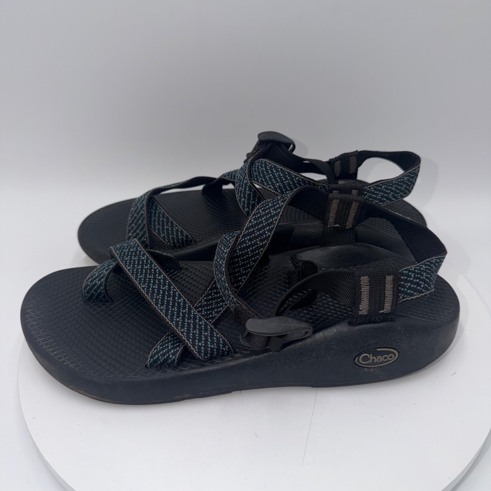 Chaco Z2 Classic Mens Hiking Sandals Size 10 Black Blue Toe Loop Vibram Sole